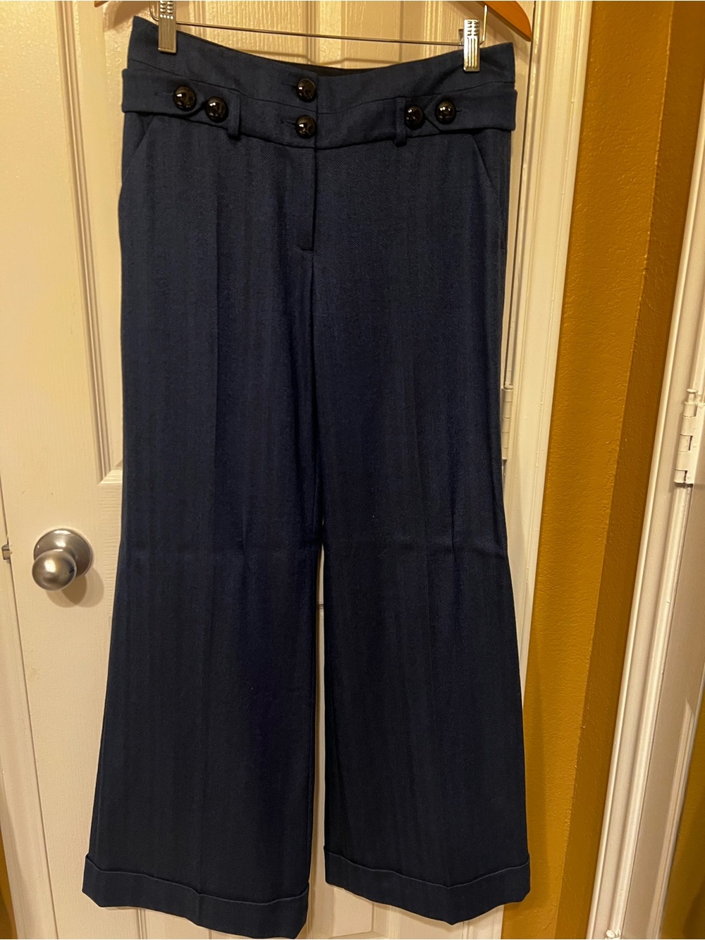 Taikonhu for Anthropologie Navy and Black Wool Herringbone Sailor Pants, Size 6